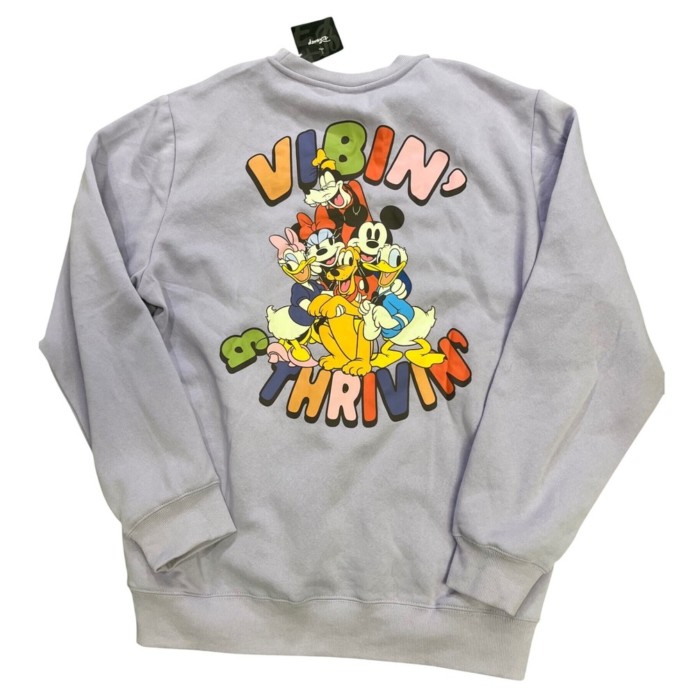 Disney Mickey Mouse‎ Friends Vibin Thrivin Graphic Sweatshirt Lavender XL